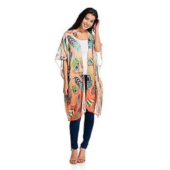 NWT JC Sunny Printed Woven 100% Cotton Lightweight Kimono OS - Picture 2 of 9